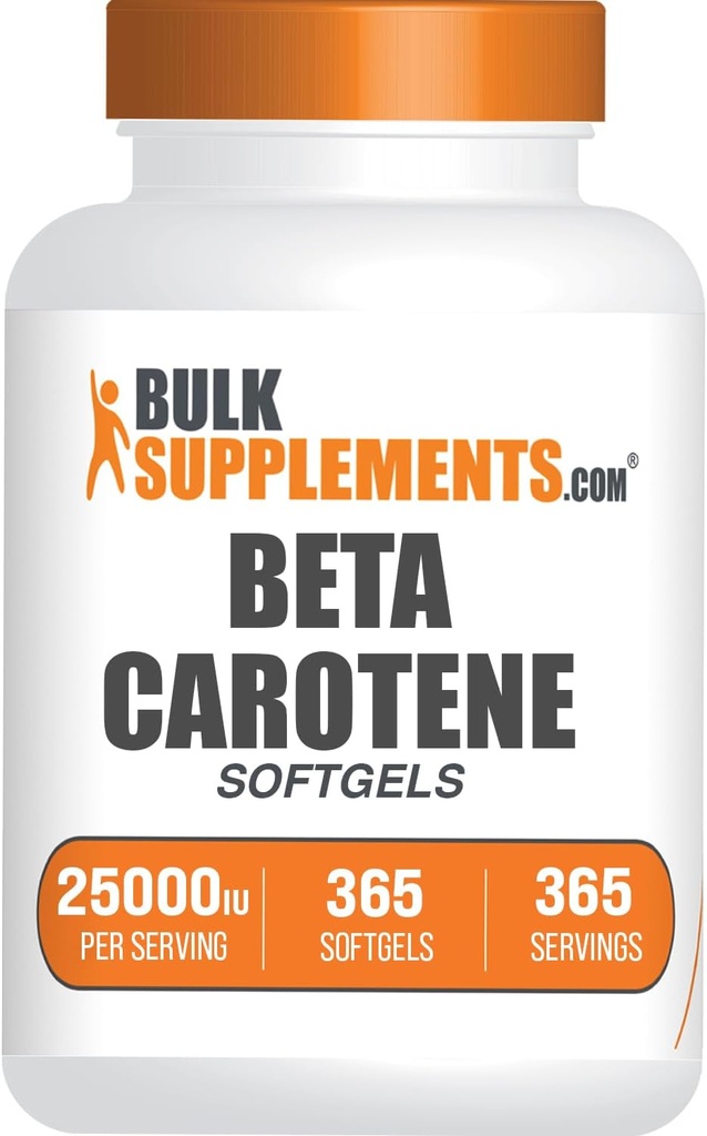 BulkSupplements.com Beta Carotene 25000 IU Softgels - A Supplement, Beta Carotene Supplements - Eye Support, Gluten Free, 1 Softgel per Service, 365 Count (Pack of 1)