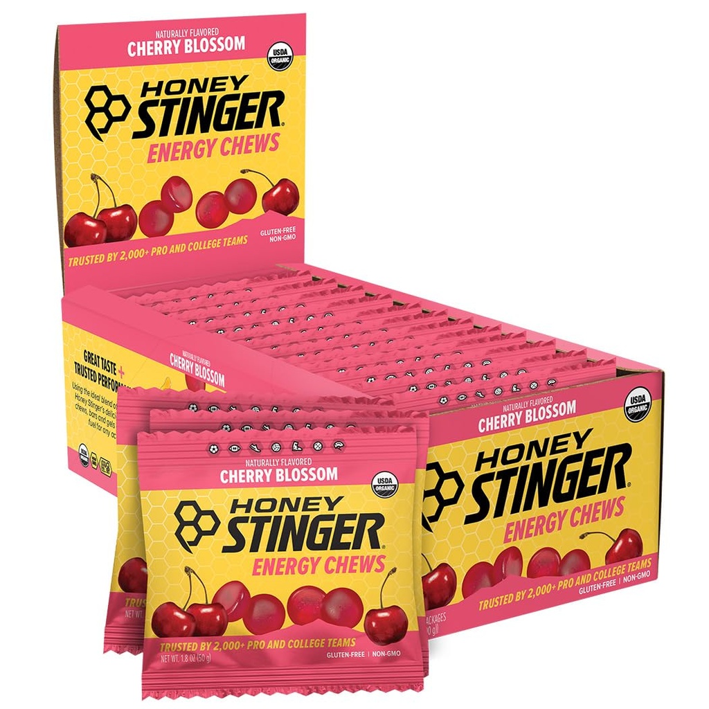 Honey Stinger Organic Cherry Blossom Energy Chew, Gluten Free & Caffeine Free, Egzersiz, Koşu ve Performans, Ev ve Spor Beslenmesi, Pre and Mid Workout, 12 Pack, 21.6 Ounce