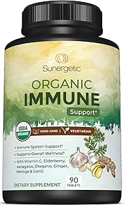 USDA Organik Immune Support Supplement – Organik Immune Health Supplement with Vitamin C, Elderberry, Astragalus, Oregano, Ginger, Moringa & Garlic – Organik Immune System Support - 90 Immune Tabletler