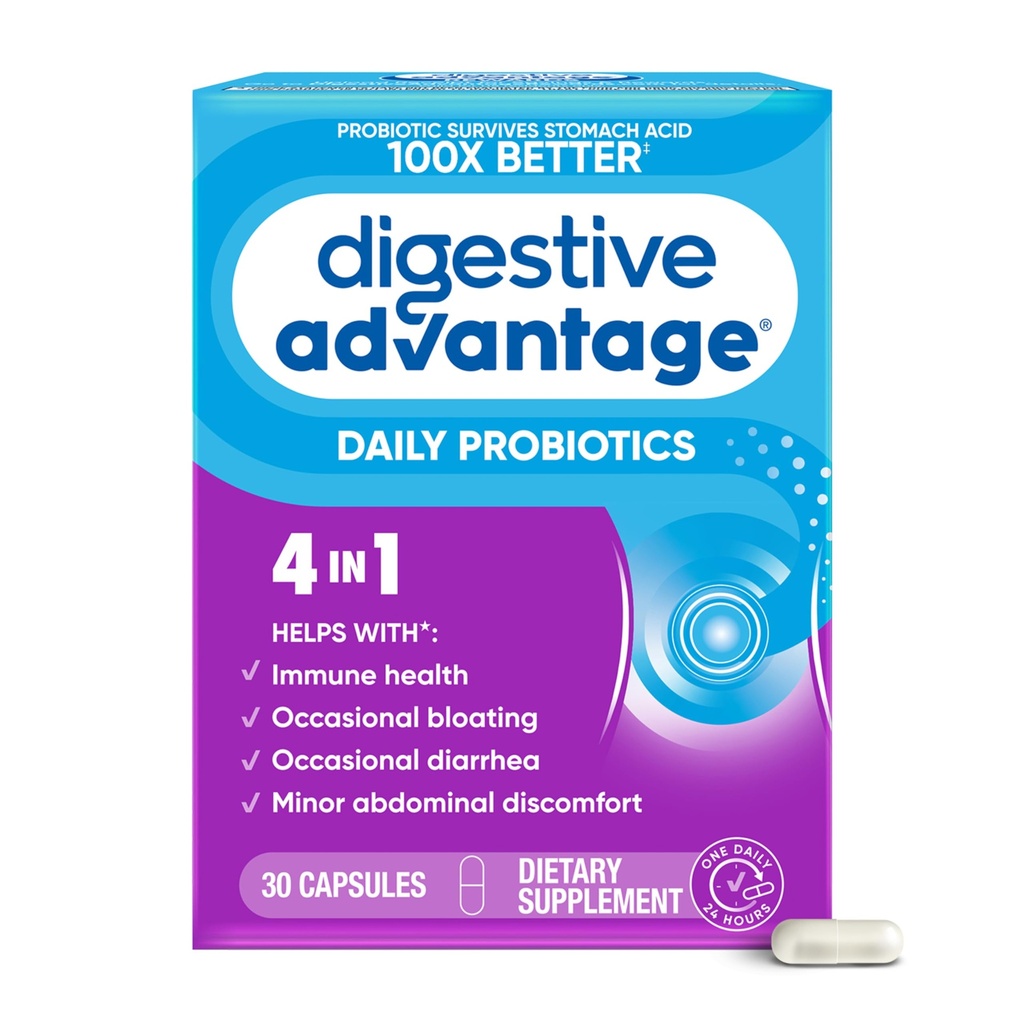 Günlük Probiyotik Capsule - Digestive Avantaj 30 Capsules, 100x Daha İyi, Daha Azens Bloating, Kalsiyum, Digestive Health ve Gut Flora, multiplive Health and Gut Flora, multiplive Health and Gut Flora, multipl