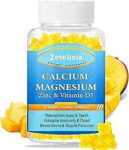 Yetişkinler ve Çocuklar için Magnezyum Gummies,Sugar Freeuba Citrate Supplement, Yüksek Abhidr Magnezyum D3 & K2 - Bone & Muscle & Immune Health (60 Kont)