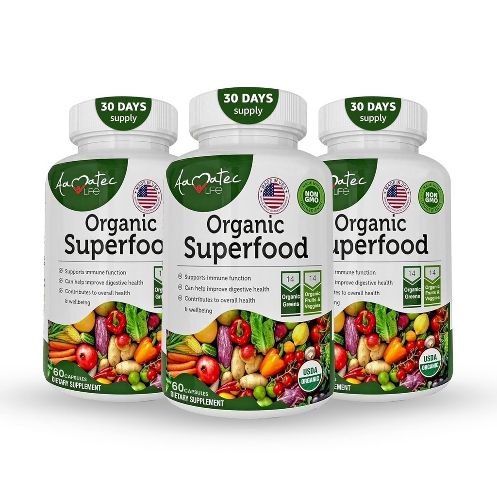 Organik Superfood Yeşiller Meyveleri ve Veggies Kompleksi - En İyi Diyetsel Supplement 14 Greens &14 Meyveler ve Sebzeler Antioksis Organik Malzemelerde Alfalfa Rich (180 Kont Pack of 3)