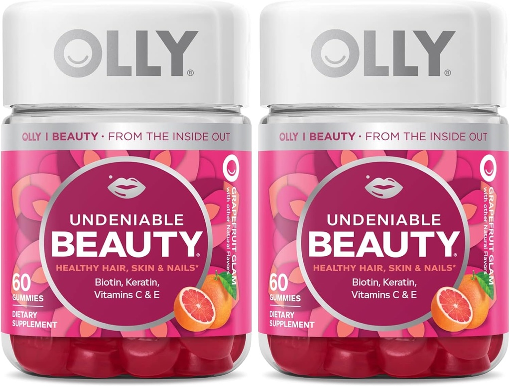 OLLY Undeniable Beauty Gummy, for Hair, Skin, Nails, Biotin, C, Keratin, Chewable Supplement, Grapetre, 30 Day Supply - 120 Kont