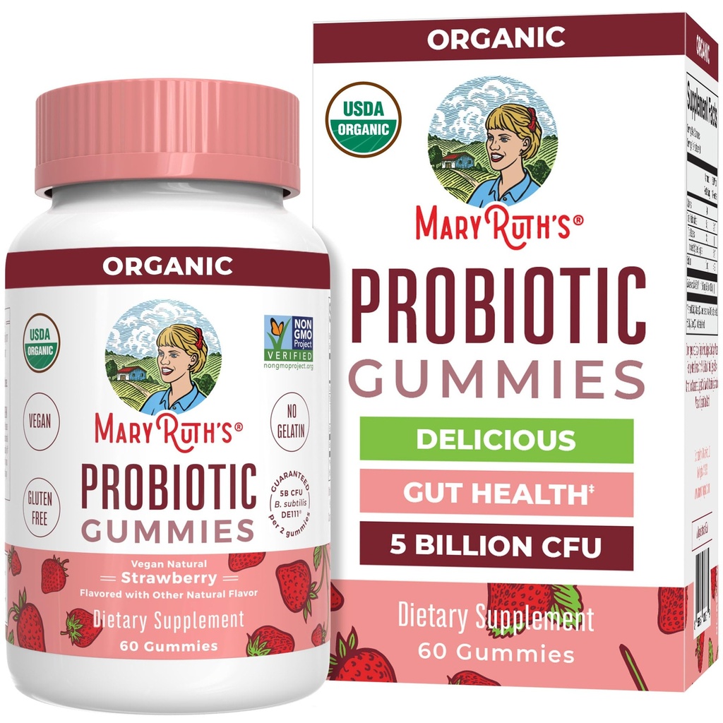 MaryRuth Organics USDA Organik Probiyotik Gummies | Kadın ve Erkekler için Probiyotikler Digestive Health & Gut Comfort Supplement 5 Milyar CFU | Immune & Digestive Support | Vegan | Non-GMO | 60 Count
