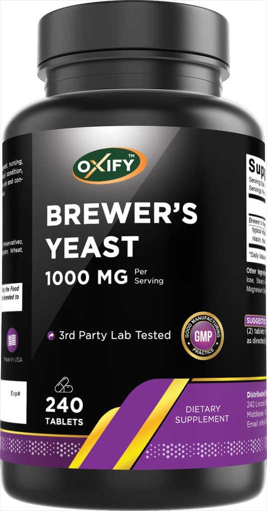 Oxify Brewer's Yeast 1000 mg | 240 Tablets | Gluten-Free, Non-GMO | Supplement Made in USA