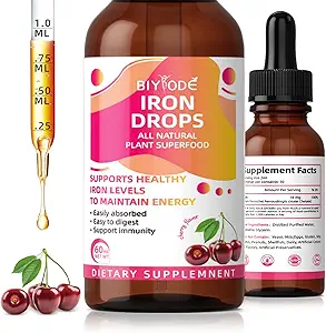 Kadınlar için Demir Supplement: Vitamin C B12 & Folic Asit Gentle Abors Energy Support Non-Constipating Formula Vegan Sugar-Free Drops