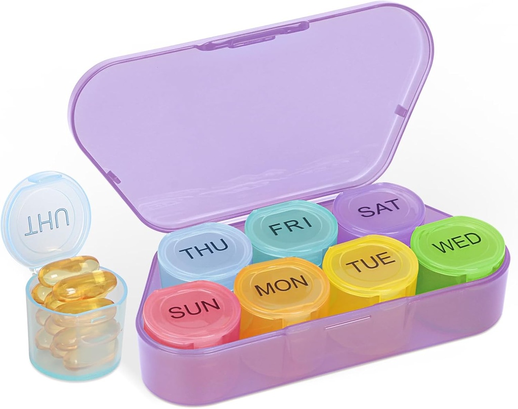 Nature display Weekly Pill Organizer, BPA Free Medicine Organizer Rainbow 7 Day Pill Box, Daily Portable Pill Conatainer for Pills /Vitamin/Fish Oil /Supplements [Lastest Version],Purple