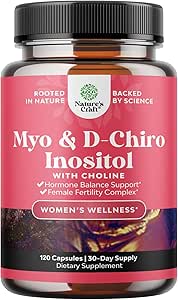 Myo-Inositol & D-Chiro Inositol Capsules - Choline Inositol Supplement for Cycle and Ferttitude Support - Womens Hormon Balance Supplement with Myo & D-Chiro Inositol Plus Choline Bitartrate