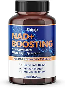 Συμπλήρωμα SOTALIX NAD+ Ενισχύοντας All-in-1 Advanced Formula με NR, Resveratrol, Elderberry, Quercetin - Ανοσοποιητικό Booster, Γενική Well-Being- ΗΠΑ Made & Tested (150 Count (Pack of 1))