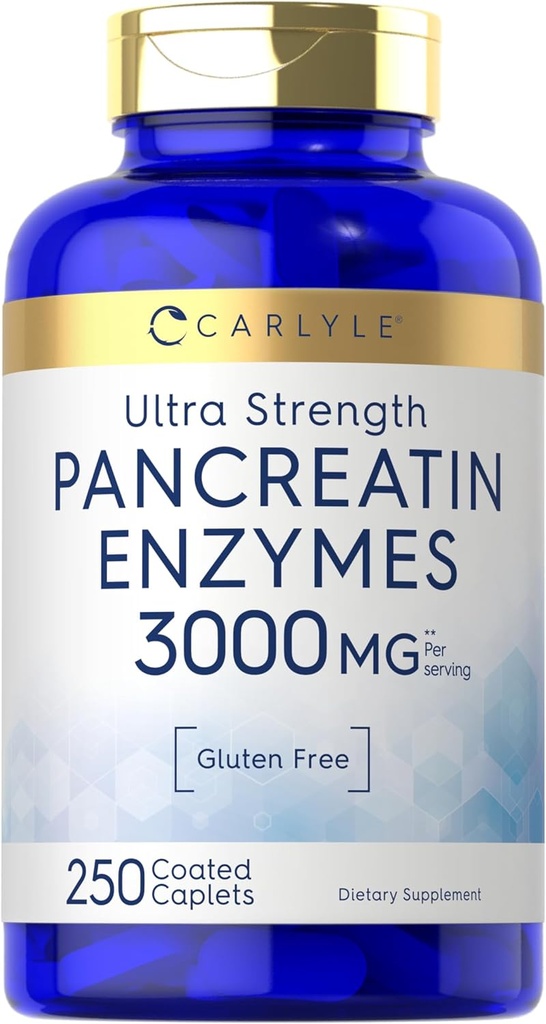 Carlyle Pancreatin Digestive Enzymes | 3000 mg | 250 Caplets | Non-GMO, Gluten Free | Yüksek Potency Formula