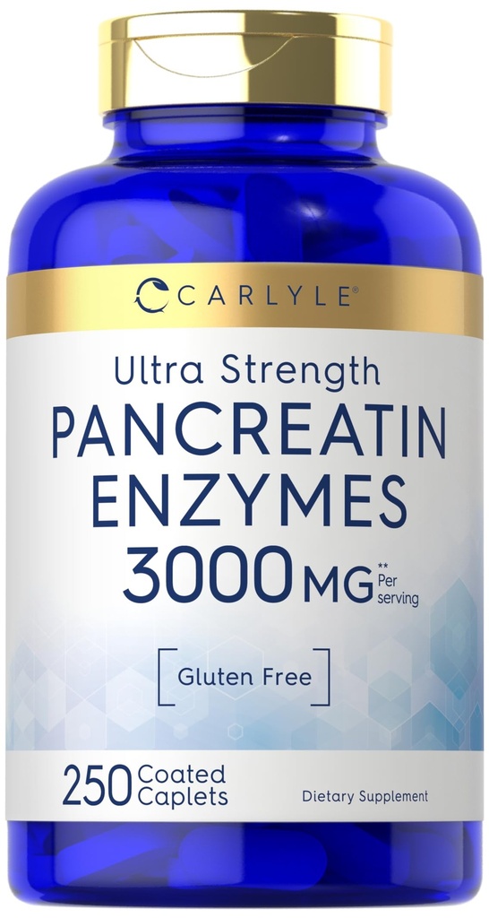 Carlyle Pancreatin Digestive Enzymes | 3000 mg | 250 Caplets | Non-GMO, Gluten Free | Yüksek Potency Formula