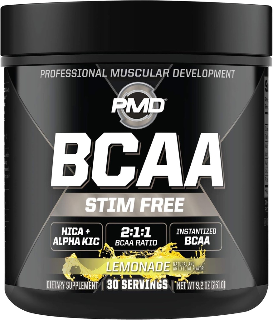 PMD Sports BCAA Stim-Free replicas - Better Workout Performance, Advancedd Recovery, Daily Energy, Muscle Builder, and Muscle Sparing - BCAA Toz İçilir - Lemonade (30 hizmet)