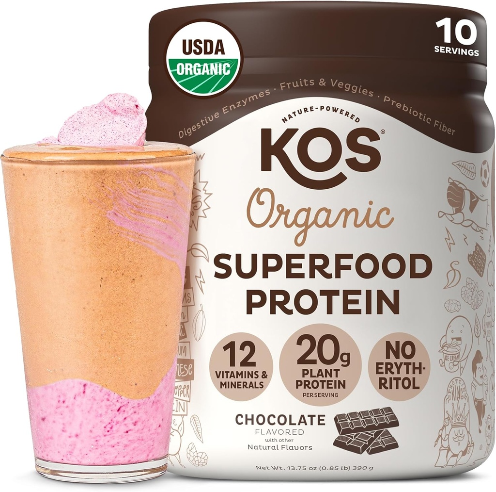 KOS Vegan Protein Toz, Çikolata USDA Organik - Low Carb Pea proteini, Plant Based Superfood with Vitamins & Minerals - Keto, Gluten Free - Kadınlar ve Erkekler için Meal Makyaj - 10 Hizmet