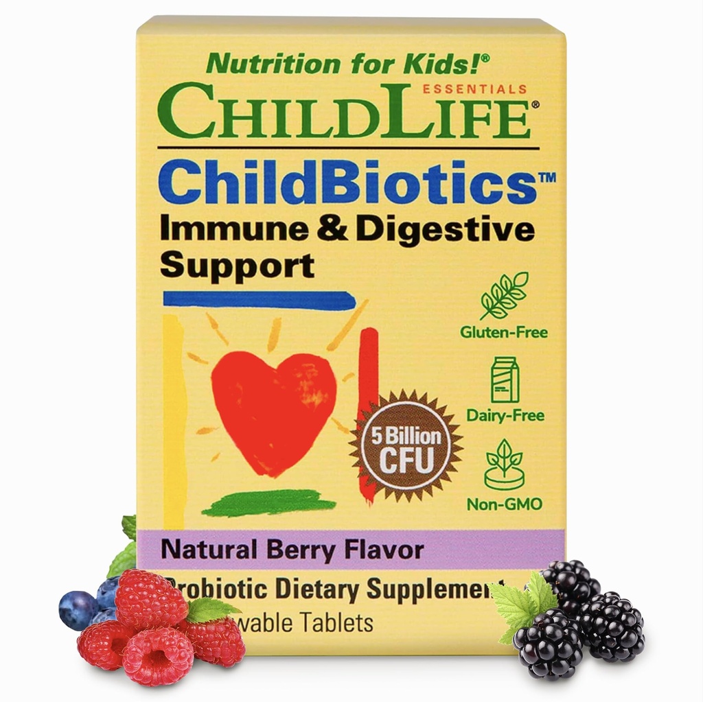 ÇOCUKLIFE ESSENTIALS Çocukbiyotikleri Immune & Digestive Support - Çocuklar Probiyotik, Çocuklar ve Toddler için Probiyotikler, Çocuklar Gut Health - Natural Berry, 30 Chewable Tabletler