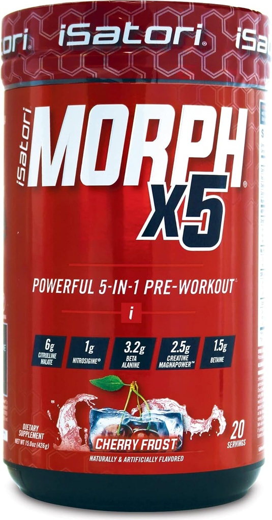 iSatori Morph X5 Έντονη προγύμναση με Beta Alanine, Creatine Magnapower, Citrulline Malate- Nitric Oxide Flow & Pump Supplement για την ενέργεια, την αντοχή και τη δύναμη, Cherry Frost (20 υπηρεσίες)