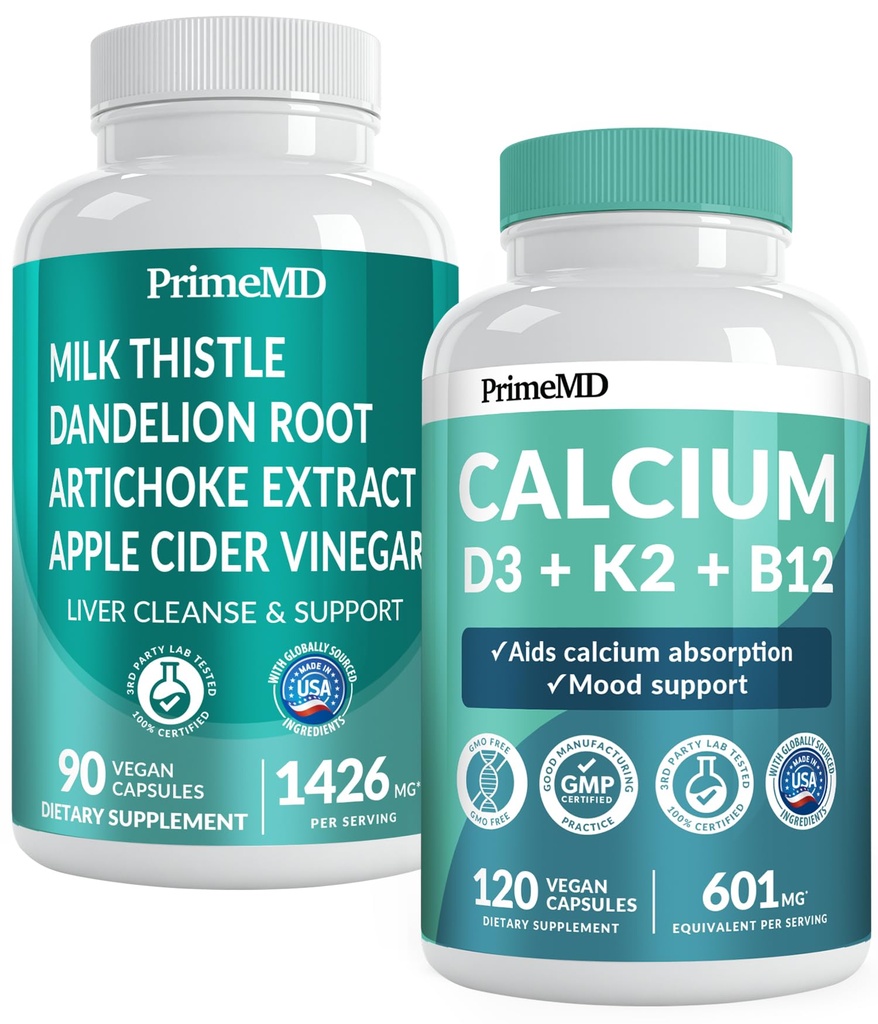 Kalsiyum D3 K2 B12 (1pk) ve Liver Support (1pk) Supplement Sche - Bone, Heart, Liver Function, & Immune Support - Non-GMO, Vegan, Gluten-Free