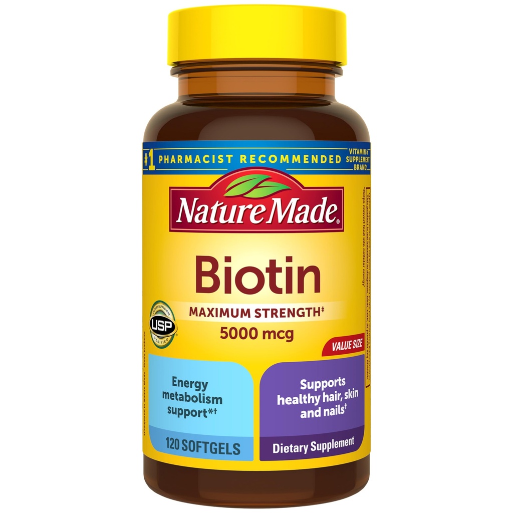Doğa Maksimum Güçlü Biyotin 5000 mcg Softgels, Biotin Saç Cilt ve Çiçeği Diyet Tamam, 120 Kont