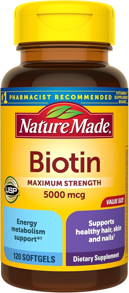 En Güçlü Biyotin 5000 mcg Softgels, 120 Kont Değer Boyutu