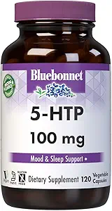 Bluebonnet Nutrition 5-HTP(Hydroxytrypophan) 100mg, for Neurotransmitter Support*, Supports Positive Mood*, Soy-Free, Gluten-Free, Non-GMO, Kosher Certified, Vegan, White,120 Vegetable Capsule