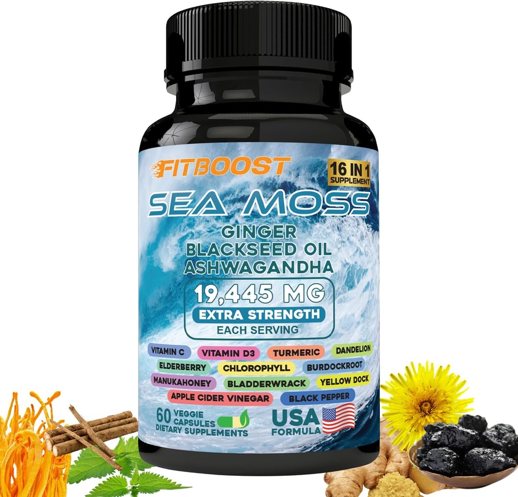 30Day Supply Sea Moss ve Shilajit Sche for Men All-in-1 Dynamic Vitality Sched Seamoss Black Seed Oil Ashwagandha Burdock Root Delicately You to Raintain & Regain Strength