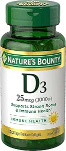 Nature's Bounty Vitamin D3, 1000IU, High Potency, 120 Softgels, Pack of 4