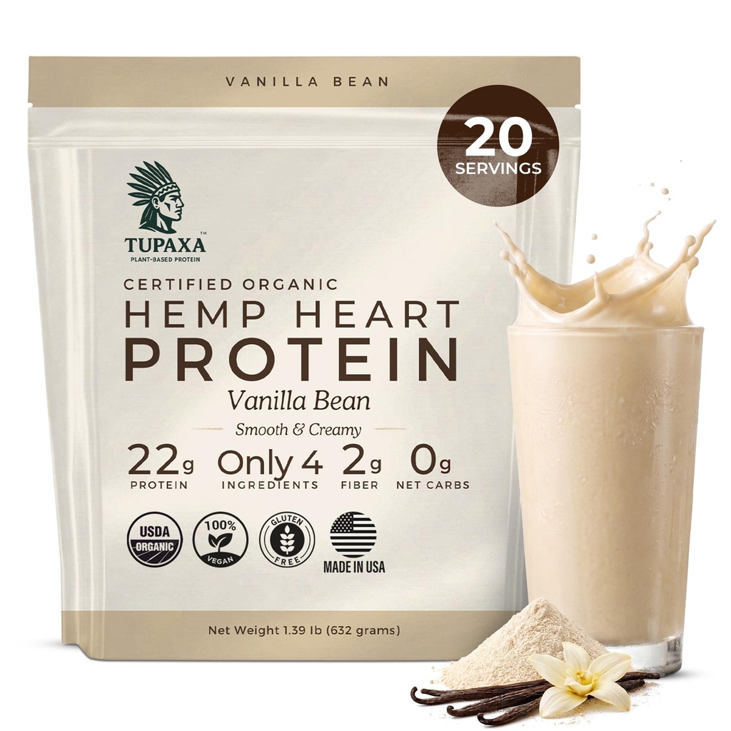USDA Organic Hemp Protein Powder for Women & Men - Vanilla Bean Pure Natural - Plant Based Powder, Vegan, Gluten Free, Keto - Hemp Seed Powder Cold-Pressed (20 Servings (1.39 lb), Vanilla)