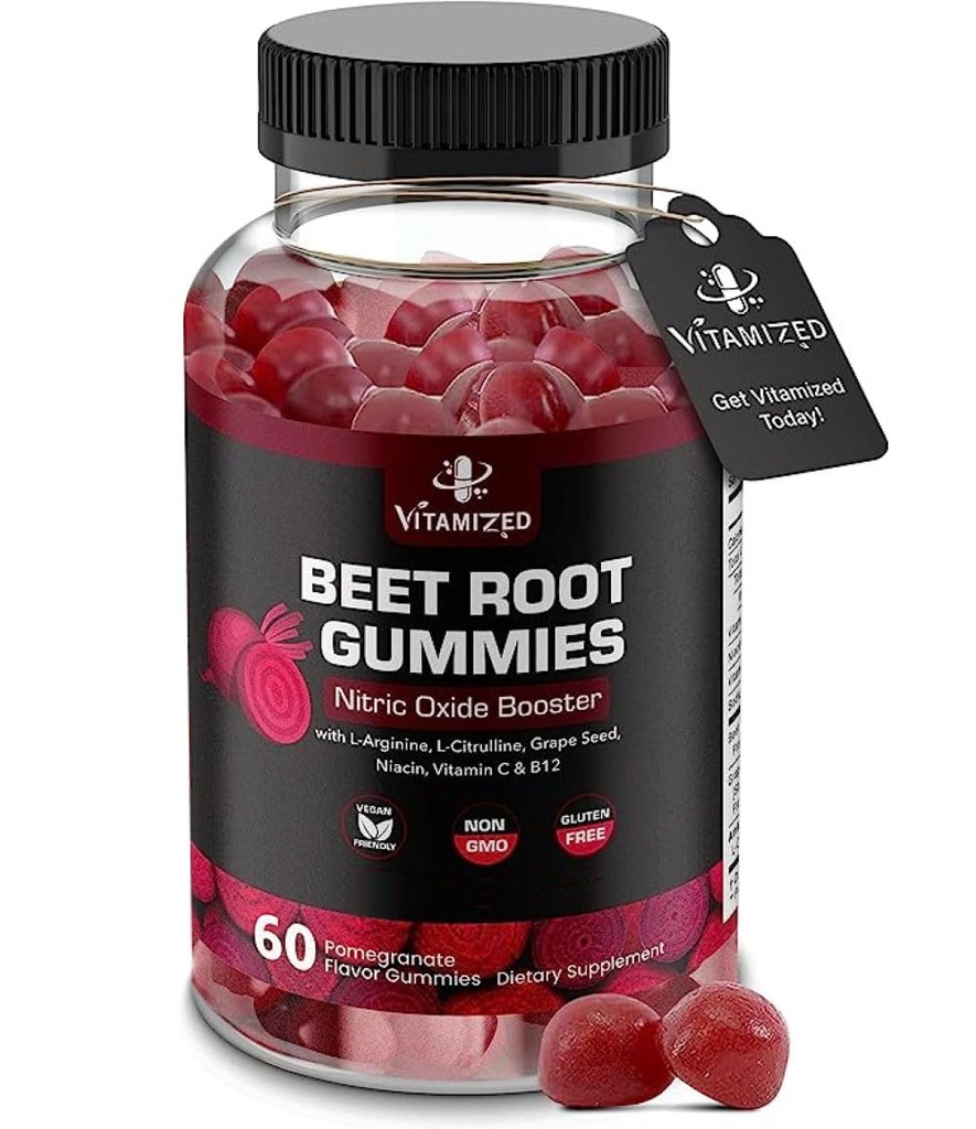 Τσίχλες ρίζας τεύτλων - Super Nitric Oxide Beets Supplement - Κόκκινο Beetroot Heart Chews with Grape Seed Power & B12- Ρόδι Γεύση, 60 Μασώμενα Μπιζέλια