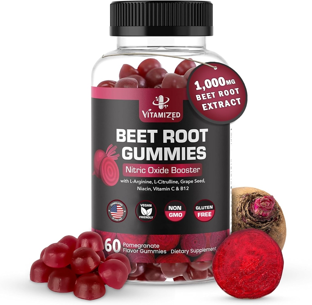 Τσίχλες ρίζας τεύτλων - Super Nitric Oxide Beets Supplement - Κόκκινο Beetroot Heart Chews with Grape Seed Power & B12- Ρόδι Γεύση, 60 Μασώμενα Μπιζέλια