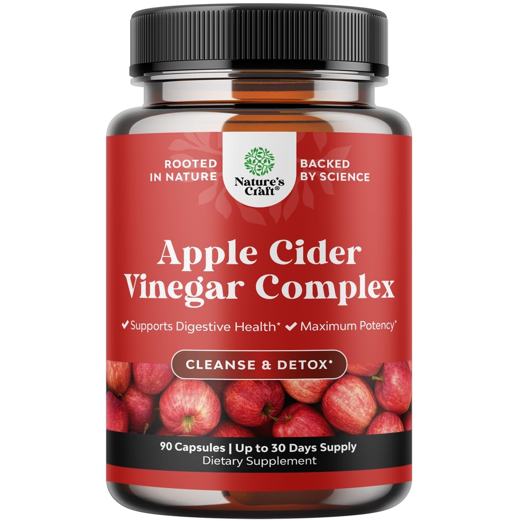 Cleansing Apple Cider Vinegar Capsules - ACV Cleanse and Detox Pills for Gut and Digestive Health with Slimming Cayenne - Extra Strength ACV Capsules for Gut Cleanse and Full Body Detox - 90 Count