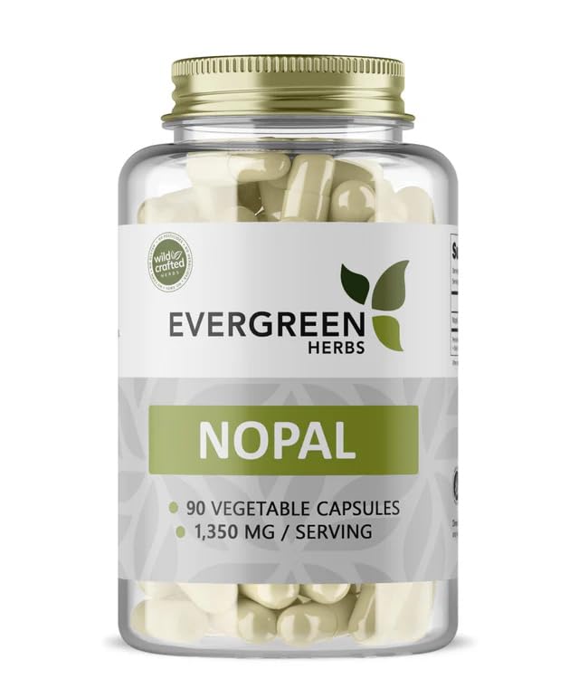 Evergreen Herbs Nopal Capsules - Prickly Pear 90 Capsule, Opuntia Ficus Indica, Indian Fig Opuntia, Barbary Fig - Tamper Proof Seal to Ensure Freshness.