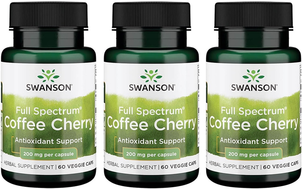 Swanson Full-Spectrum Coffee Cherry-Herbal Supplement Immune System Support & Delivering Essential Phytonutrients- Natural Wellness Support-(60 Veggie Capsules, 200 mg Her) 3 Pack
