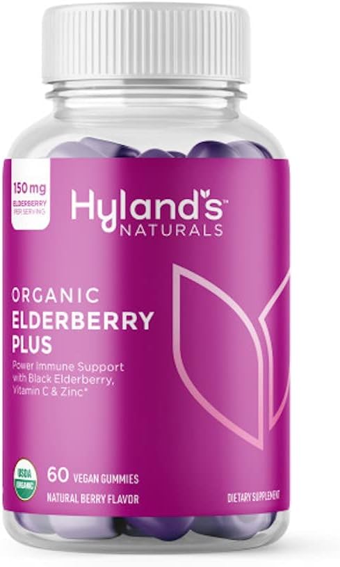Hyland'ın Organik Yaşlılar Plus Gummies, ZINC ve C vitamini ile Organik Siyah Yaşlılar, Yetişkinler için Immune Support Supplement, 60 Vegan Gummies (30 Days)
