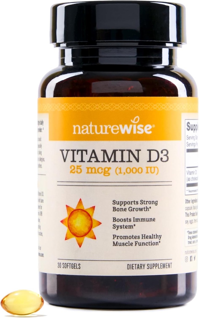 NatureWise Vitamin D3 1000iu (25 mcg) 30-Day Supply for Immune Support, Sağlıklı Kas Fonksiyonlu ve Bone Health - Non-GMO, Gluten Free in Organic Extra Virgin Olive Oil, (Mini Softgel), 30 Count