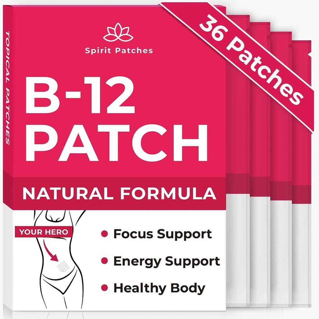 B12 Patches ( 36 paketi) - Kadınlar için% 100 Doğal Vitamin Patches, Enerji, Focus & Body Support, Self-Adhesive Mixes - Geliştirilmiş Formula