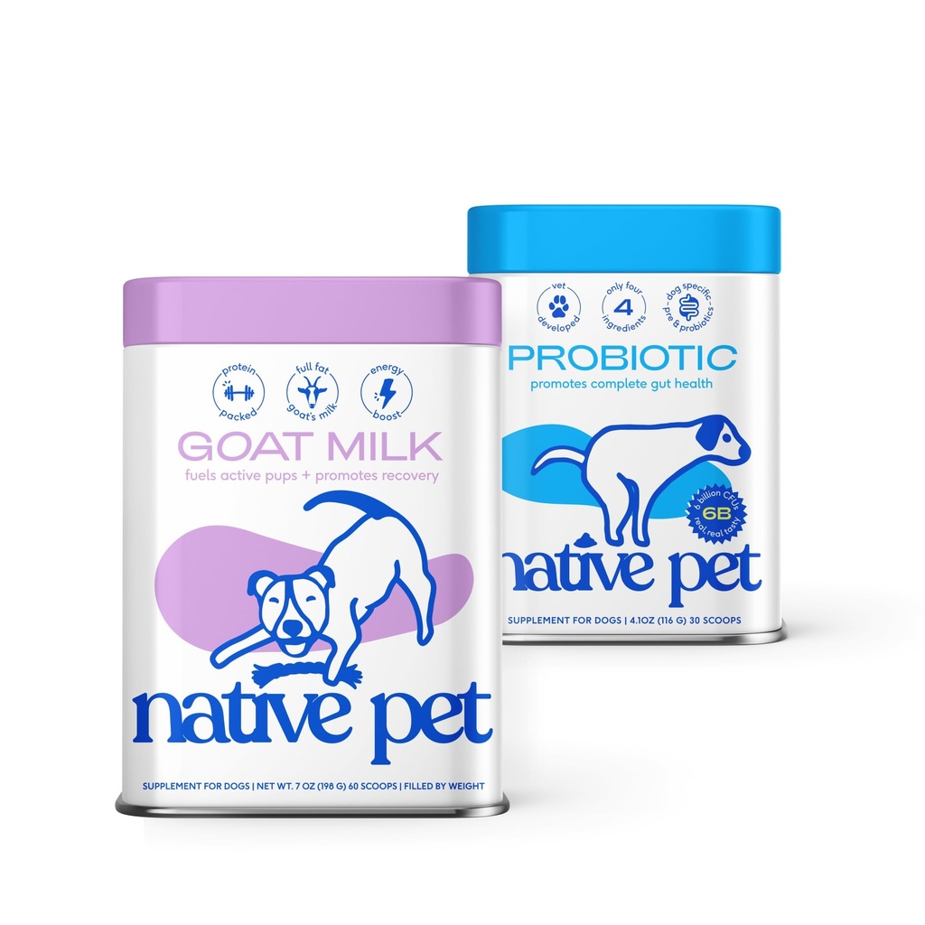 Native Pet Goat Milk Powder for Dogs (60 Scoops) & Probiotics for Dogs (30 Scoops) - Probiotics Powder for Digestive Health, Gut Support, & Immune Boost - Organic Goat Milk Powder