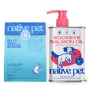Native Pet Healthy Belly, Shiny Coat Bundle: 60 Scoops GutWell Power Poop - Digestive Enzymes & Fiber for Dogs & 8 Oz. Salmon Oil for Dogs & Cats – Pure Omega-3 Fish Oil for Overall Health