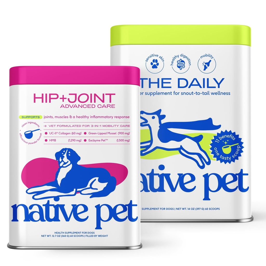 Native Pet Joint Health & Daily Wellness Pack: Hip & Joint Supplement for Dogs - Supports Joints, Cartilage, Muscles & Anti-Inflammatory & Dog Vitamins & Supplements 11-in-1 Multivitamin - 60 Scoops