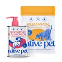 Native Pet Organic Pumpkin for Dogs (32 Oz.) & Salmon Oil for Dogs & Cats (8 Oz) - All-Natural, Organic Fiber Pumpkin Powder & Pure Omega-3 Fish Oil Supplement for Skin & Coat, Joint & Heart Health