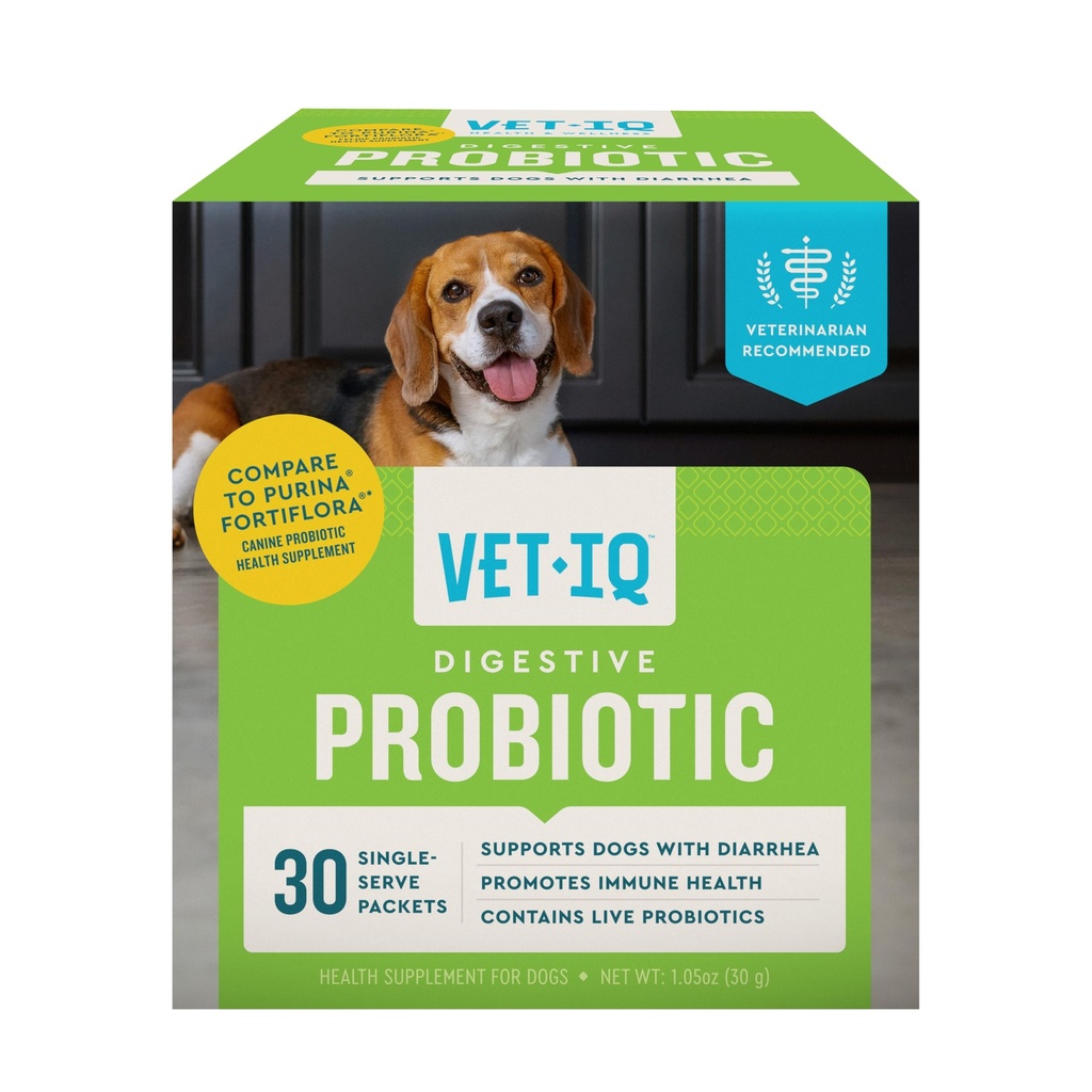 VetIQ Probiotic Powder for Dogs, Treats Diarrhea, Digestive Issues, Food Sensitivity, Chicken Flavored, Single-Serve Packets, 30 Count