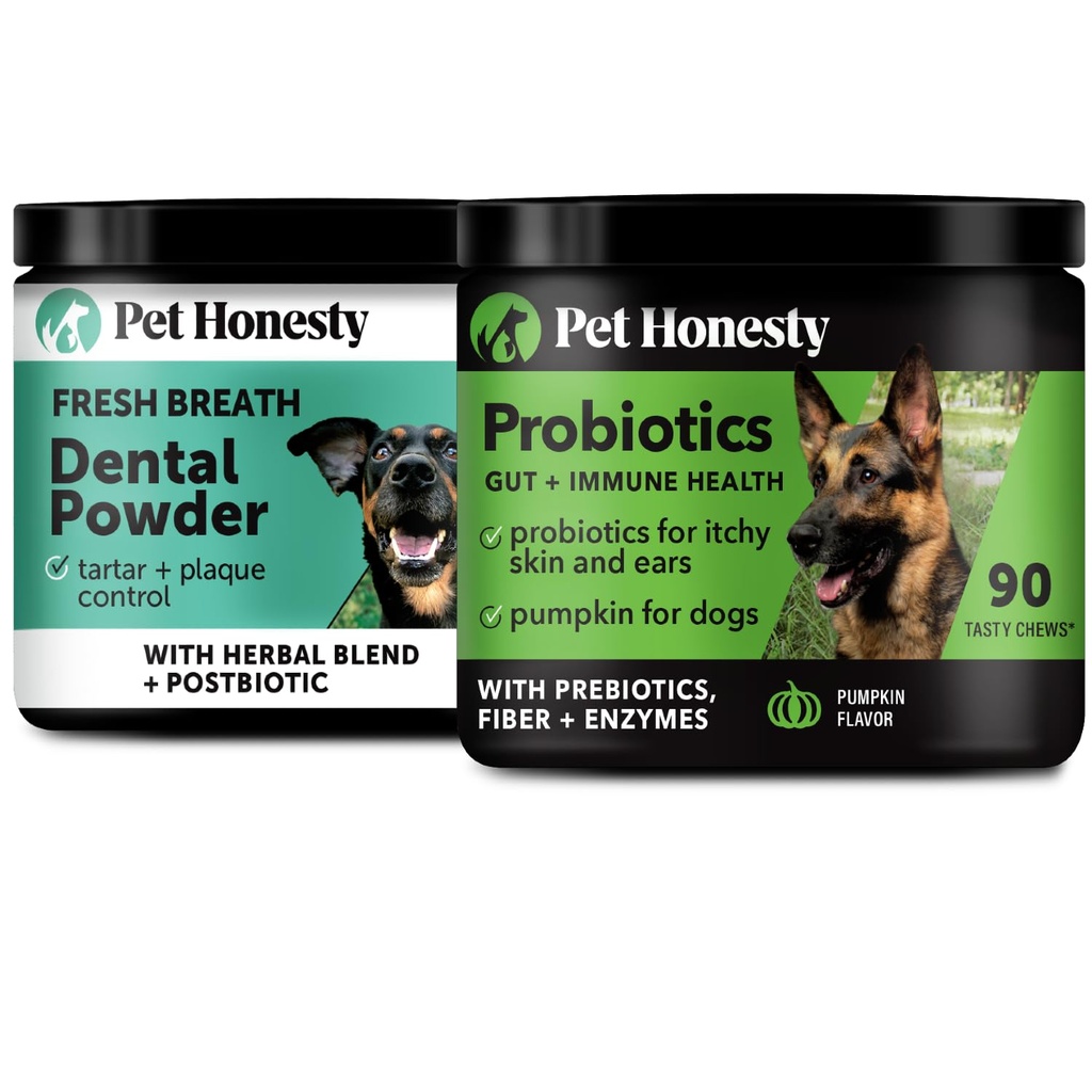 Daily Essentials Virtual Bundle - Probiotics for Dogs + Dental Powder for Teeth Cleaning & Plaque Removal, Gut Health & Immune Support for Dogs