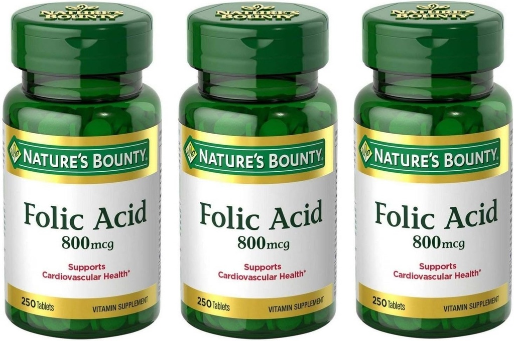 Folic Acid 800 mcg Tabletler maksimum Güçlü, 3 Şişe (250 Kont)