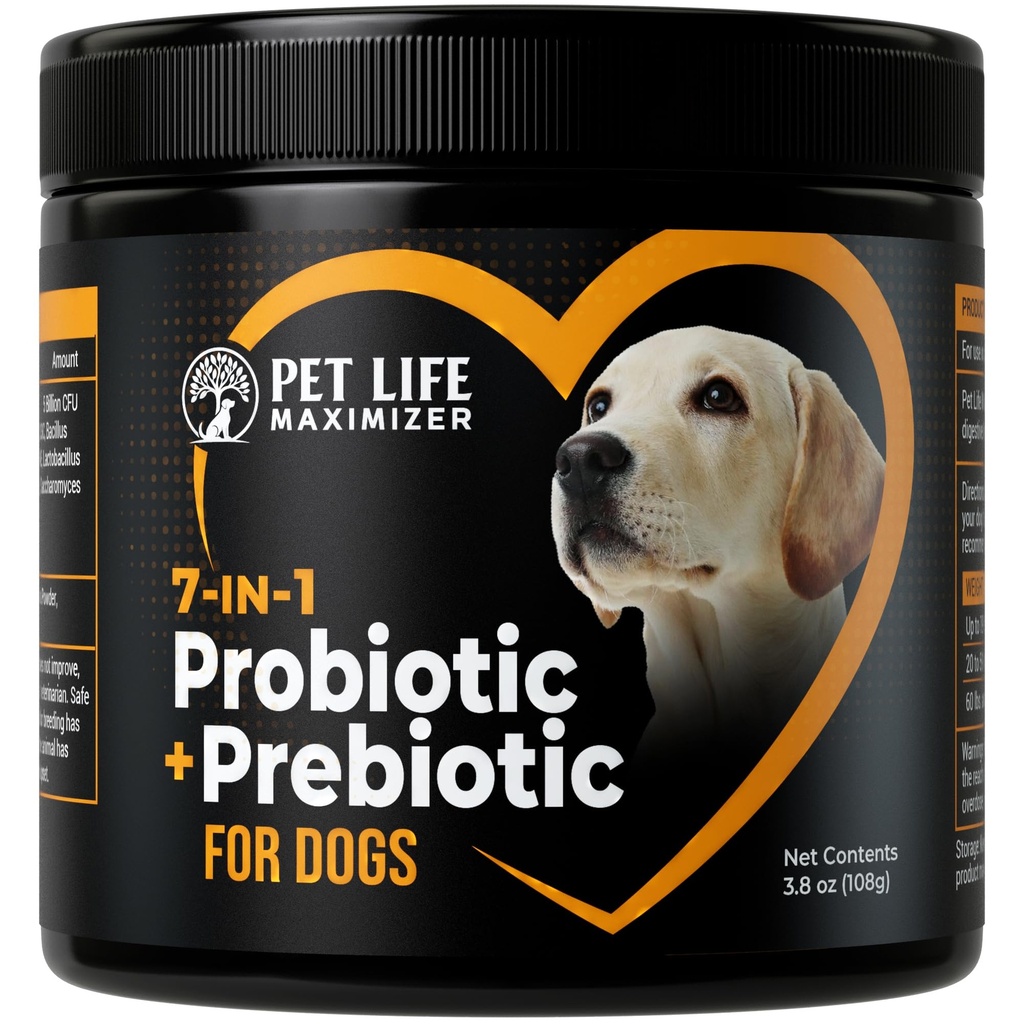 7-in-1 Probiotic + Prebiotic for Dogs. For Digestive Health, Yeast, Itchy Skin, Itchy Ears, Paw Licking. Dog Gut Health Probiotics Supplement 5 Billion CFU Multi-Strain Formula. Daily Powder Topper