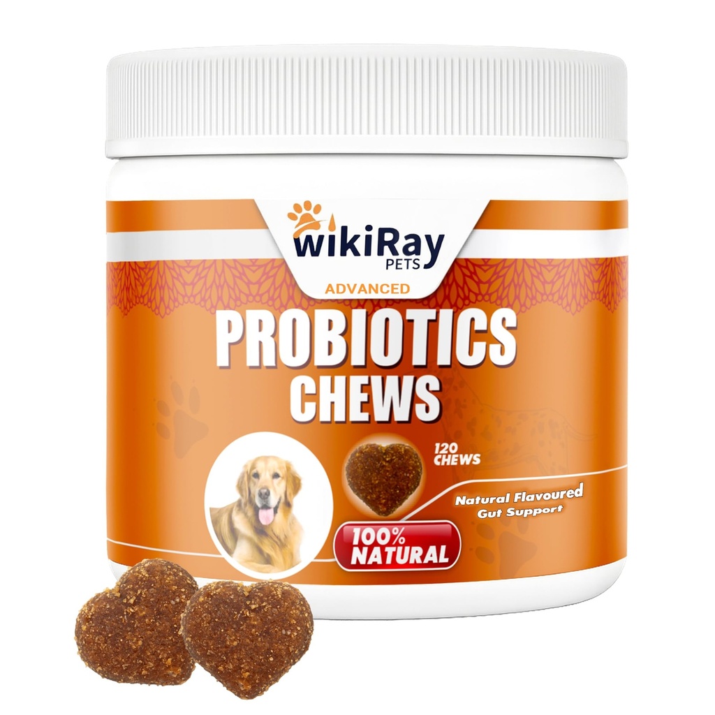 wikiRay Probiotics for Dogs – Soft Chews for Digestive Health & Immunity | 120 Chews | 3 Billion CFU, Pumpkin, Enzymes, Vitamins & Prebiotics | Made with Natural Ingredients