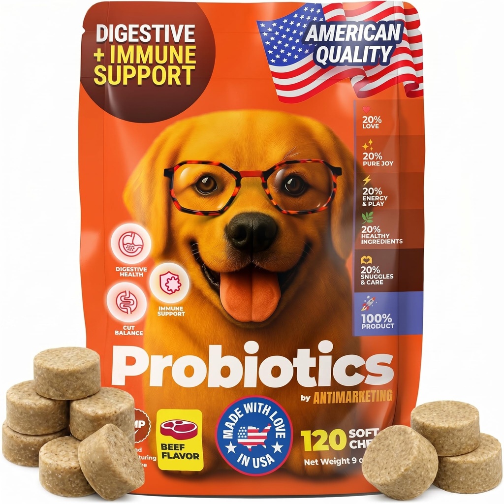 Probiotics for Dogs, Dog Probiotics for Digestive Health, Gut Support & Yeast Balance – 120 Probiotic Chews for Dogs with Pumpkin, Digestive Enzymes & Prebiotics