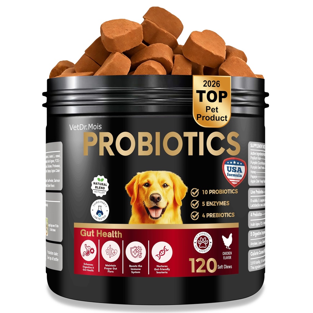 Probiotics for Dogs&Cats, Probiotic for Sensitive Stomach, Itchy Skin, Allergies, Immunity, Yeast Balance, Oral Problems-Dog Probiotic and Digestive Enzymes with Prebiotics-Reduce Diarrhea, Gas-120 Ct
