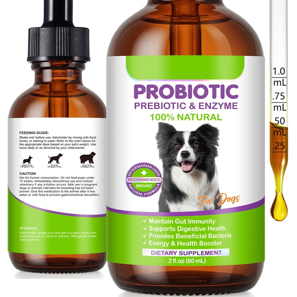 Probiotics for Dogs, 3-in-1 Liquid Probiotics Supplements, Dog Probiotic for Digestive & Gut Health, Fast Acting for Constipation, Diarrhea and Gas with Prebiotic & Digestive Enzymes