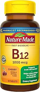 Nature Made Vitamin B12 1000 mcg, Easy to Take Sublingual B12 for Energy Metabolism Support, 50 Sugar Free Fast Dissolve Tablets, 50 Day Supply