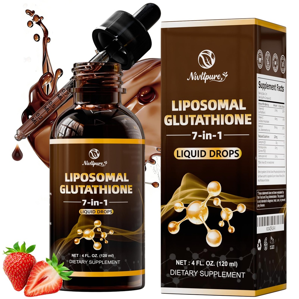 Liposomal Glutathione Liquid, 4 fl oz – 7-in-1 High Absorption Antioxidant with CoQ10, PQQ, Vitamin C, Selenium & B2 – Supports Cellular Health, Immune Function & Healthy Aging – 60-Day Supply