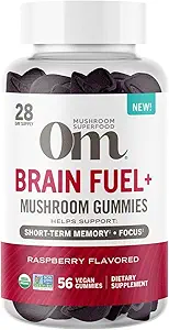 Om Mushroom Superfood Brain Yakıt+ Gummies, 28 Hizmet, Aslan'ın Mane ile Memory ve Focus için Raspberry Gummy Supplement