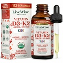 Live Wise Naturals Vitamin D3 K2 Kids Liquid Drops - 112 Servings, Ultra Concentrated Formulation, Fast Absorption 800 IU & 35 MCG for Calcium & Bone Support - Daily Nutritional Support Parents Trust